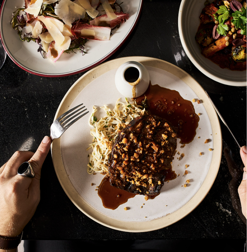 Steak on plate with sides